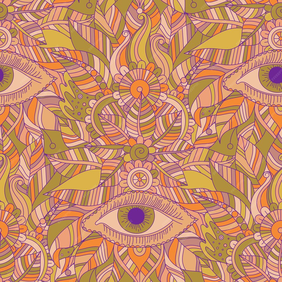 Trendsethnic-floral-hand-drawn-seamless-pattern-with-mystery-eyes-vector-vintage-tribal-Iconic Hippie Fashion Trends